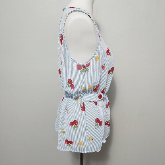 Modcloth Jessy B Lovely Workplace Fruit Stripe Sleeveless Peplum Small Blouse - Picture 5 of 8